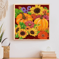 Kit de Peinture Diamant 5D à Perçage Partiel 30x30cm, Motif Automne Citrouille Tournesol Floral, Strass en Cristal, Art Diamant DIY, Décoration Murale Maison