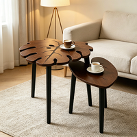 Tables d'appoint gigognes 2 pièces en forme de feuille, tables basses modernes en bois pour salon, bureau à domicile et salle à manger
