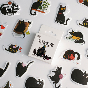 En caja 46 hojas Mr. Black Cat impreso adhesivo troquelado pegatinas de papel para álbum de recortes manual y decoración de álbumes - Product Image 1