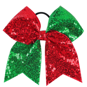 Großhandel Maßgefertigtes Frack-Stirnband mit Gummiband und Pailletten für Mädchen Farbblockierte Perlen Weihnachts-Glitzer Rot-Grünes Haarband - Product Image 1