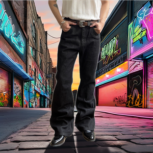 Autumn Winter New Style Trendy High Street Washed Knitted Straight-leg Black Jeans <b>Boot</b> Cut <b>Trousers</b> Unisex Hip Hop High Quality - Product Image 2