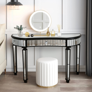 Half Moon Mirrored <b>Console</b> <b>Table</b> 47 Inch Fluted Glass Crystal Knob Drawer <b>Silver</b> Entryway Vanity Desk Bedroom Dressing - Product Image 2