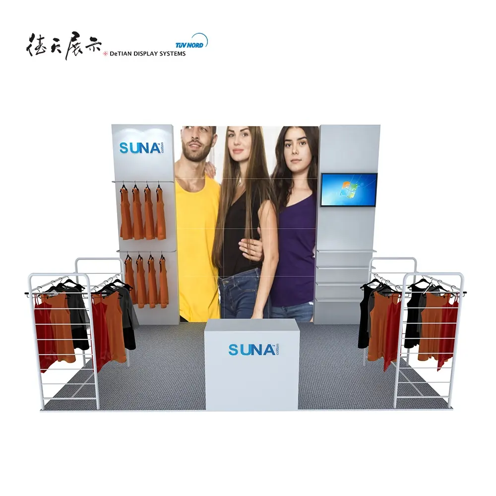 नई डिजाइन एल्यूमीनियम कपड़े बूथ व्यापार शो के लिए प्रदर्शन पुलिंदा बूथ