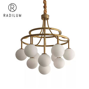 Lustre moderne nordique pour salle à manger, en laiton doré, avec globe en verre blanc, LED, et abat-jour en tissu de luxe, lampe suspendue Magic Bean - Product Image 1