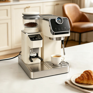 Nueva Cafetera Espresso Semiautomática Profesional de Acero Inoxidable de 64 mm y 20 Bares para el Hogar con Molinillo Integrado - Product Image 1