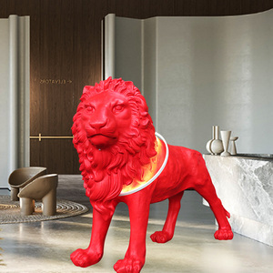 Sculptures d'animaux en fibre de verre 3D grandeur nature pour intérieur, statue de lion blanc, or et rouge, lampe de sol moderne en forme d'animal - Product Image 5