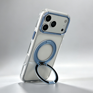 Coque antichoc B396 ultra durable en cristal de glace anti-jaunissement avec bouton métallique et support rotatif à 360° pour iPhone 18 17 16 Pro Max - Product Image 3