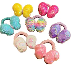 New Cute Hair Accessories Children's Sequin Butterfly Tie Hair Ties For Kids Elastic High Head Rope Kids Elastic Hair Ties