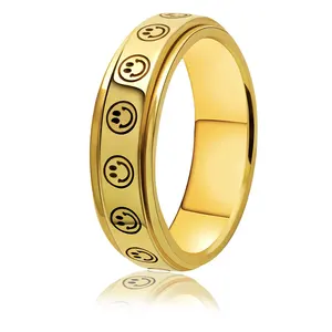 Anello di Spinner in acciaio inossidabile alla moda con stella della luna sorriso viso Fidget anello Anti ansia