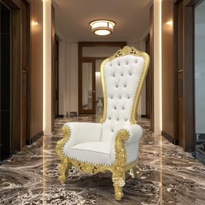 Sedia Reale <span class=keywords><strong>in</strong></span> <span class=keywords><strong>Legno</strong></span> Dorato Massiccio con Rivestimento <span class=keywords><strong>in</strong></span> PU Bianco per Sala da Pranzo e Soggiorno di Hotel - Product Image 5