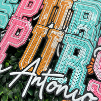 Patch thermocollant à sequins de 10 pouces, motif lettres universitaires 'Texas Fiesta' grand format, des Spurs de San Antonio, pour vestes et sweat-shirts