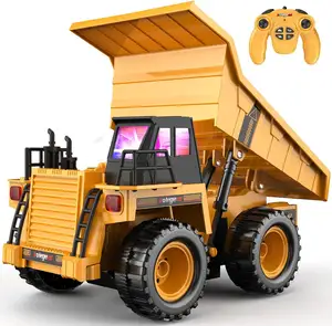 Camión volquete de juguete con control remoto con luces y efecto de sonido 9 canales RC vehículos de construcción camiones regalo para niños