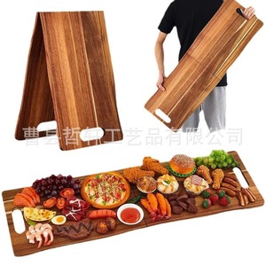Plateau de service pliable en bois d'acacia avec poignée, planche à découper portable pour l'extérieur, utilisation en restaurant, planche à découper en bois massif - Product Image 2