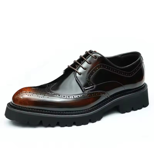 Zapatos Oxford Formales de Negocios para Hombre, de Cuero Genuino Brillante, Estilo Brogue Derby Británico, con Suela Gruesa y Aumento de Altura, para Otoño - Product Image 6