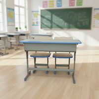 Ensemble Moderne Bureau et Chaise Deux Places pour Élève, Mobilier de Primaire et Collège, Banc de Salle de Formation pour Bureau à Domicile