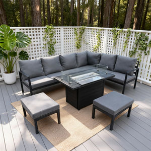 Conjunto de Sofá de Mimbre en Forma de L para Exteriores, Estilo Forestal, con Mesa para Fogatas, Color Personalizado, Estructura Metálica, para Patio Trasero, Resistente a la Intemperie - Product Image 2