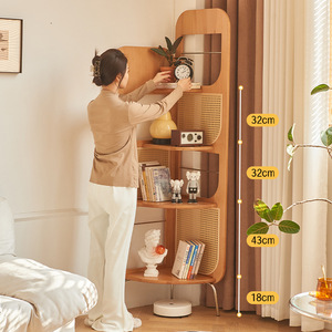 Étagère d'angle <span class=keywords><strong>en</strong></span> bois massif rotin tissé multicouche bibliothèque murale à angle droit Triangle chambre salon armoire - Product Image 3