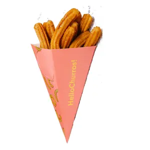 Neem Wegwerp Custom Logo Crêpe Friet Churros Pakpapier Houder Churros Verpakking Te Koop