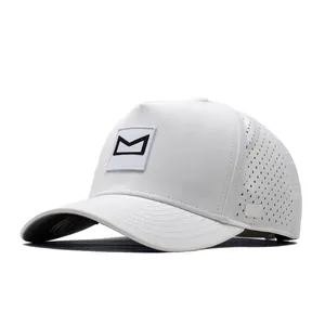 waterproof trucker hat custom logo laser perforated baseball cap with rubber patch, high quality Performance snapback caps hats