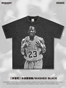 Bcghost BC-6871 Áo thun hip hop cổ điển xuyên biên giới kiểu Mỹ hình thang tay ngắn in kỹ thuậ<span class=keywords><strong>t</strong></span> số 260g dáng rộng vừa vặn 100% nam - Product Image 4