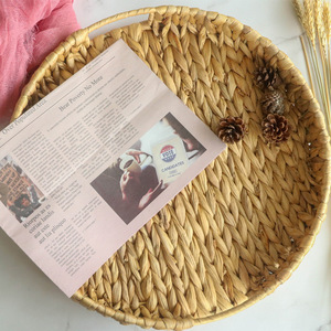 Rattan Storage <b>Basket</b> Circle With Handles Willow Straw <b>Weaving</b> Neatening Storage Solution - Product Image 1