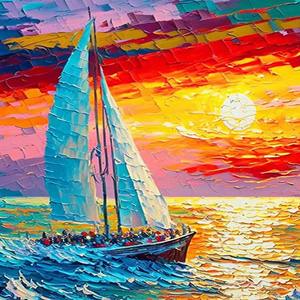 Tableau mural encadré de bateau à voile nautique, art abstrait texturé 3D, <span class=keywords><strong>peinture</strong></span> à l'huile faite à la main, décoration de salon, toile de coucher de soleil, peintures décoratives - Product Image 2
