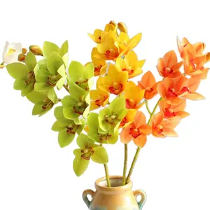 QSLH-VF206 Kunstmatige 3D Real Touch Bloemen Cymbidium 10 Heads Latex Orchidee Voor Thuis Bruiloft