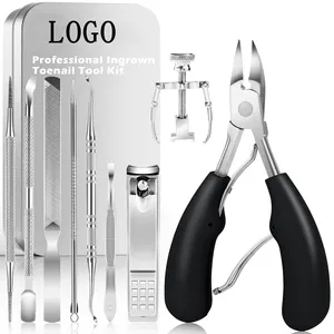 Kit de cortador de unhas encravadas, 9 peças, conjunto de ferramentas para unhas encravadas, kit profissional, cortador de unhas grosso de aço inoxidável