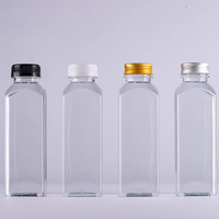 Bouteilles carrées en plastique PET transparentes de 8 oz et 12 oz, sans BPA, pour jus, boissons, avec bouchon inviolable