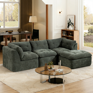 Modern Cloud-style L-shaped <b>Frame</b>-free Sofa Ottoman Convertible Modular Sectional Chenille Fabric Oversized Comfortable - Product Image 2
