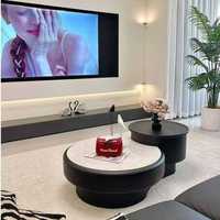 Ensemble de table basse avec plateau en faux marbre, hauteur réglable, montage facile, léger, décoratif, meubles de salon, convertible