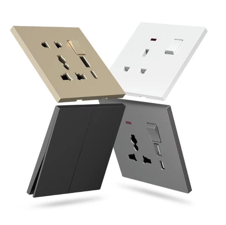 UK 16A Plastic Plug LED Indicator Light Wall Switch Socket Electrical ...