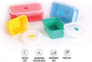 플라스틱 뚜껑이 있는 접이식 가열 식품 용기 4 개 쌓기 실리콘 보관함 세트 - Product Image 4