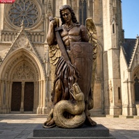 YOUFINE Statue d'archange Saint Michel en bronze pour extérieur, vainquant le serpent avec des ailes, pour la place de l'église et le jardin religieux