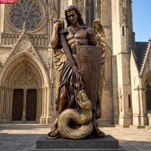 YOUFINE Statue d'archange Saint Michel en bronze pour extérieur, vainquant le <span class=keywords><strong>serpent</strong></span> avec des ailes, pour la place de l'église et le jardin religieux - Product Image 1