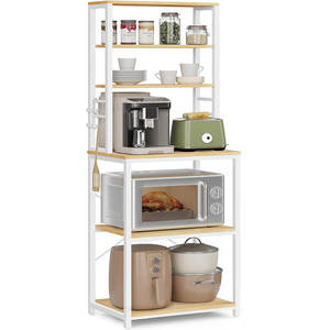 Mostrador para cafetería, estante de almacenamiento para cocina con función de almacenamiento, con 6 ganchos, estante para horno microondas, estilo moderno, color roble - Product Image 1