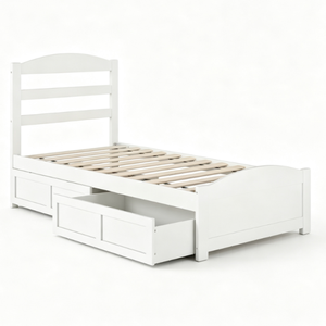 <span class=keywords><strong>Letto</strong></span> <span class=keywords><strong>singolo</strong></span> a piattaforma basso bianco con 2 cassetti contenitore, in legno massello di pino, con <span class=keywords><strong>testiera</strong></span>, moderno, per cameretta bambini - Product Image 6