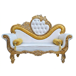 Sofá de Boda de Dos Plazas, Estilo Palacio de Lujo, Blanco y Dorado, Tallado en Metal, Tipo Diwan - Product Image 1