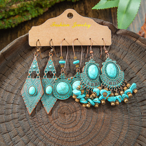 Boucles d'oreilles pendantes bohèmes en alliage plaqué bronze antique, bijoux fantaisie géométriques pour femme, idéales pour les soirées - Product Image 4