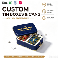 OEM ODM Impression de motifs personnalisés Boîte métallique en fer blanc brillant Boîte de jeux de société Emballage unique de couvercle de charnière de carte à jouer au poker