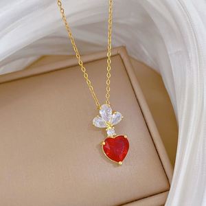 Vintage Green Red Heart Crystal Pendant Necklace for Women Classic Stainless Steel <b>Chain</b> Party Daily Accessories Jewelry Gifts - Product Image 3