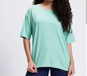 T-shirts amples d'été en coton bleu ciel de luxe 200g à manches courtes pour femmes, modèle basique personnalisé STELLAR - Product Image 1