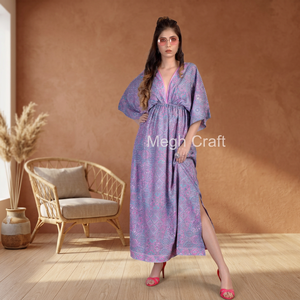 Vestido Maxi Vintage al por Mayor para Playa y Resort - Estampado Floral Bohemio Gitano Hawaiano, Cintura Natural, 100% Seda, Largo hasta el Tobillo - Product Image 5