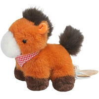 Peluche cheval orange portable avec écharpe à carreaux, jouet en peluche doux et compressible pour la décoration de bureau