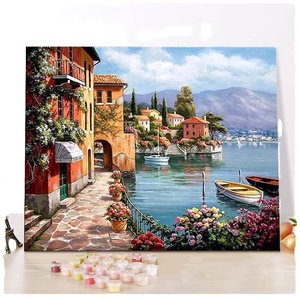 Kit de Pintura al Óleo Digital sin Marco - Encantador Paisaje Portuario sobre Lienzo, Fácil Decoración DIY para el Hogar - Product Image 1