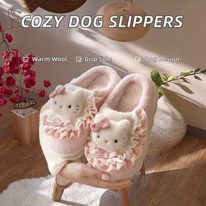 Winter Indoor Home for for Ladies and Men Warm Thick Bottom Non-Slip Cotton Lining <b>Wool</b> Upper Solid Pattern - Product Image 2