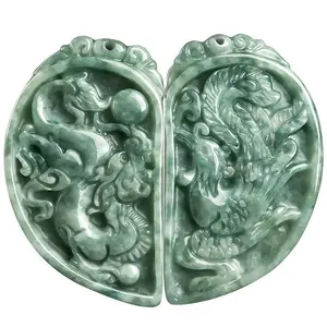 Genuine Natural Jadeite Chinese Zodiac Dragon And Phoenix Pendant Men's And Women's General Jade Wholesale LP30