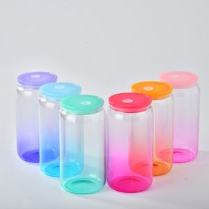 Vasos de Vidrio de Colores Variados de 16oz para Bebidas, Transparentes, para Café Helado, Refrescos y Cerveza, Tipo Lata Libby, con Tapa de Plástico y Pajita - Product Image 6