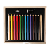 2023 nouveau style boîte en bois avec 22 crayons aquarelle 20 crayons de couleur crayons à croquis 48 pièces