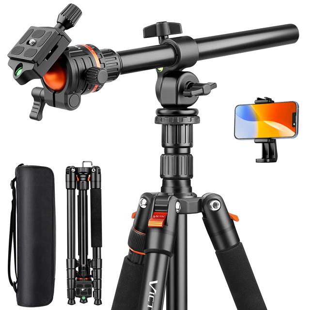 AP100 102" Overhead Camera Tripod with Small 360° Phone Mount ,Horizontal Column Monopod Stand,8kg Load 360° Ball Head for DSLR